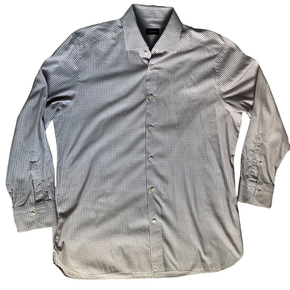 Ermenegildo Zegna Blue and Red Dress Shirt with Pointed Collar 14 17.5